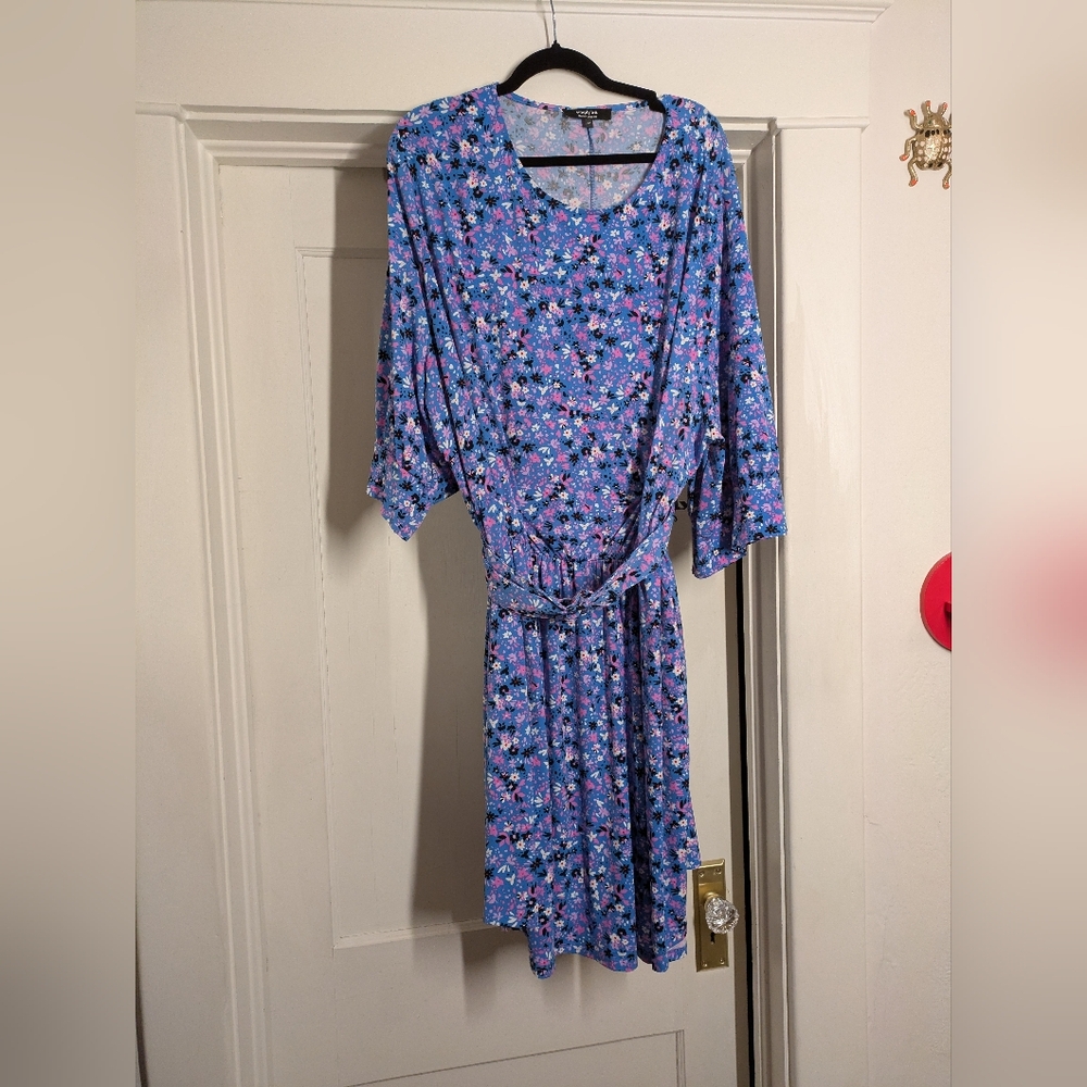 Floral Blue Dress with Belt